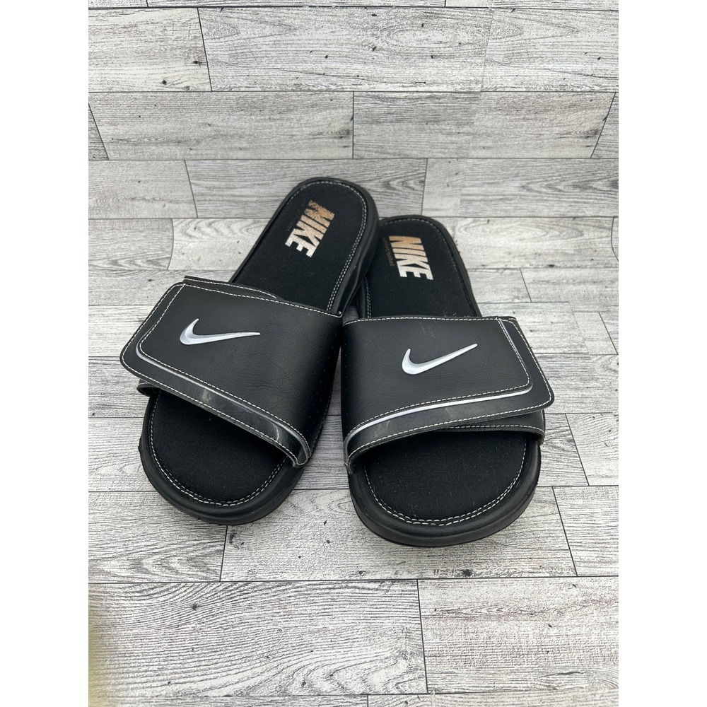 Nike Comfort Footbed Slides Black Silver Swoosh 415205-002 Men Sz 11 Adjustable